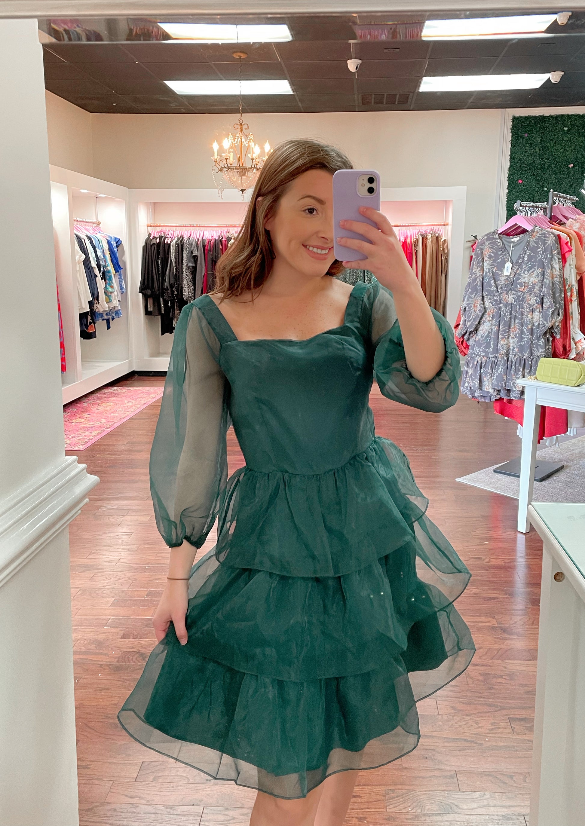 organza holiday dress Red Corset Midi Organza Holiday Parties Dress. Fairy Off-shoulder New Years Gown